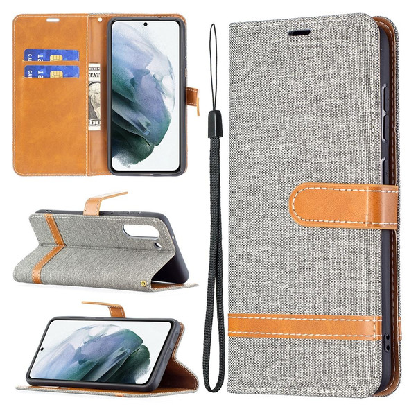 Samsung Galaxy S21 FE Color Matching Denim Texture Horizontal Flip Leather Case with Holder & Card Slots & Wallet & Lanyard(Grey)