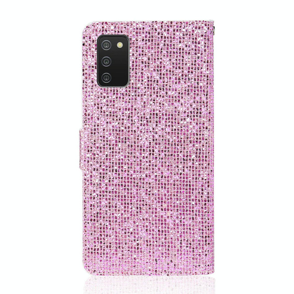 Samsung Galaxy A02s(EU Version) Glitter Powder Horizontal Flip Leather Case with Card Slots & Holder & Lanyard(Pink)