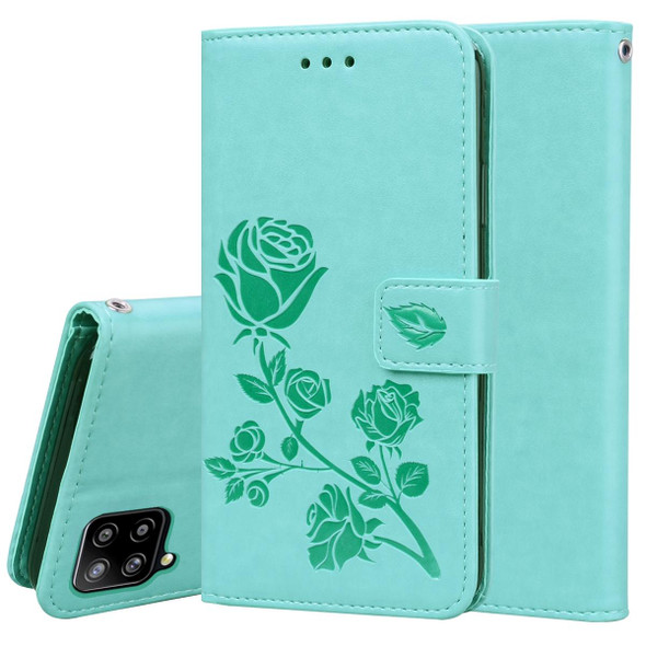 Samsung Galaxy A42 5G Rose Embossed Horizontal Flip PU Leather Case with Holder & Card Slots & Wallet(Green)