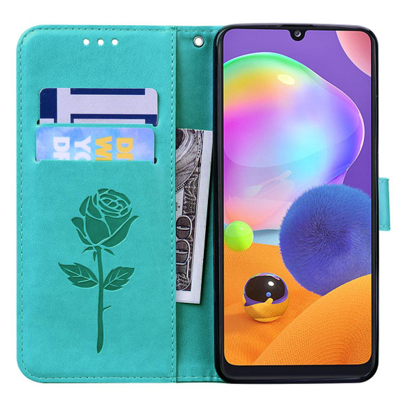 Samsung Galaxy A42 5G Rose Embossed Horizontal Flip PU Leather Case with Holder & Card Slots & Wallet(Green)