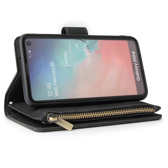 Galaxy S10e Multifunctional Retro Frosted Horizontal Flip Leather Case with Card Slot & Holder & Zipper Wallet & Photo Frame & Lanyard(Black)