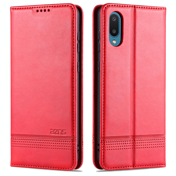 Samsung Galaxy M02 (EU Version) AZNS Magnetic Calf Texture Horizontal Flip Leather Case with Card Slots & Holder & Wallet(Red)
