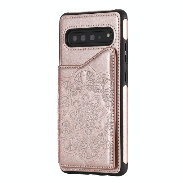 Samsung Galaxy S10 Flower Embossing Pattern Shockproof Protective Case with Holder & Card Slots & Photo Frame(Rose Gold)