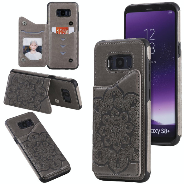 Samsung Galaxy S8 Plus Flower Embossing Pattern Shockproof Protective Case with Holder & Card Slots & Photo Frame(Grey)