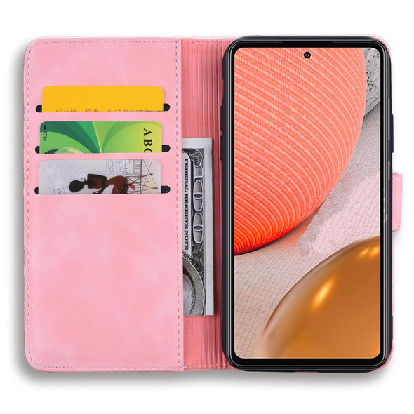 Embossed Sunflower Pattern Horizontal Flip PU Leatherette Case with Holder & Card Slots & Wallet & Lanyard - Samsung Galaxy A72 5G / 4G(Pink)