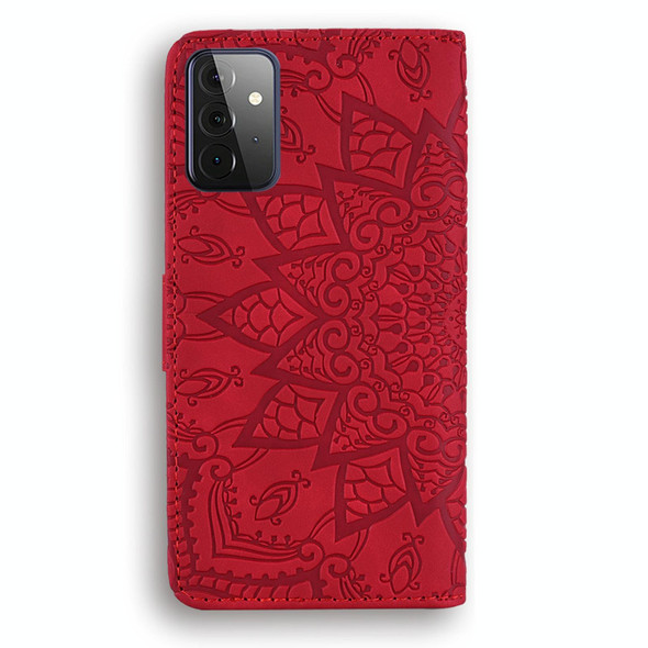 Embossed Sunflower Pattern Horizontal Flip PU Leatherette Case with Holder & Card Slots & Wallet & Lanyard - Samsung Galaxy A72 5G / 4G(Red)