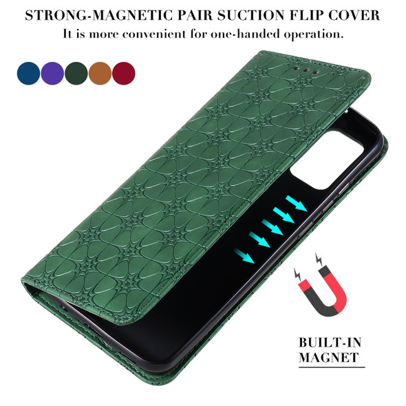 Samsung Galaxy A02s (EU Version) Lucky Flowers Embossing Pattern Magnetic Horizontal Flip Leather Case with Holder & Card Slots(Green)