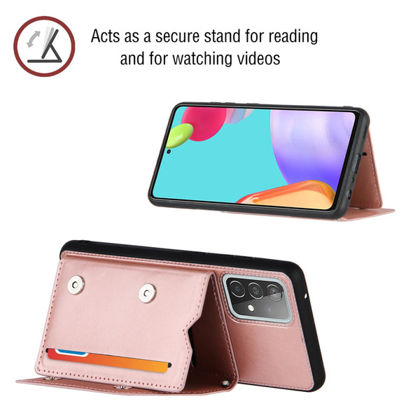 Samsung Galaxy A52 5G / 4G Skin Feel PU + TPU + PC Back Cover Shockproof Case with Card Slots & Holder & Photo Frame(Rose Gold)