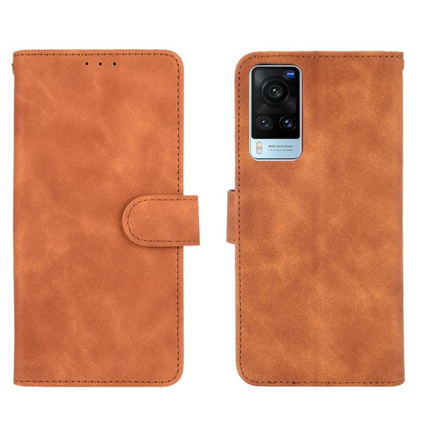 vivo X60 5G Solid Color Skin Feel Magnetic Buckle Horizontal Flip Calf Texture PU Leather Case with Holder & Card Slots & Wallet(Brown)