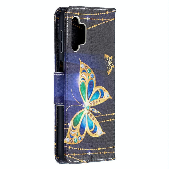 Samsung Galaxy A32 5G Colored Drawing Pattern Horizontal Flip Leather Case with Holder & Card Slots & Wallet(Golden Butterfly)