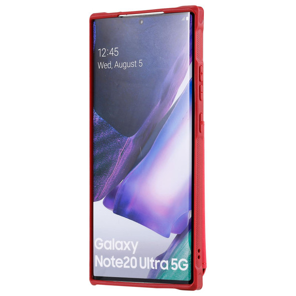 Samsung Galaxy Note20 Ultra Shockproof Protective Case with Mirror & Card Slot & Short Lanyard(Red)