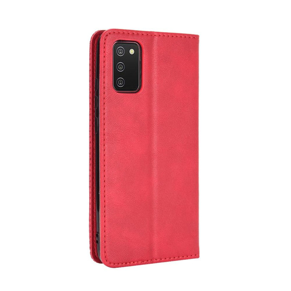 Samsung Galaxy A02s (Eurasian Version) Magnetic Buckle Retro Crazy Horse Texture Horizontal Flip Leather Case with Holder & Card Slots & Photo Frame(Red)