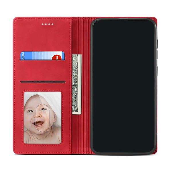 Samsung Galaxy A21 GUSSIM GS-001 Business Style Horizontal Flip Skin Feel PU Leather Case with Holder & Card Slots & Wallet & Photo Frame(Red)
