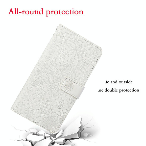 Samsung Galaxy S10 Ethnic Style Embossed Pattern Horizontal Flip Leather Case with Holder & Card Slots & Wallet & Lanyard(White)