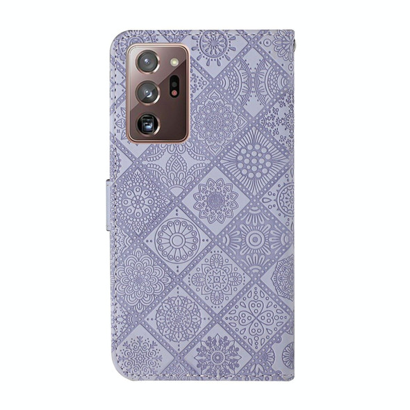 Samsung Galaxy Note20 Ultra Ethnic Style Embossed Pattern Horizontal Flip Leather Case with Holder & Card Slots & Wallet & Lanyard(Purple)