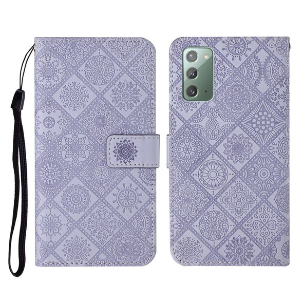 Samsung Galaxy Note20 Ethnic Style Embossed Pattern Horizontal Flip Leather Case with Holder & Card Slots & Wallet & Lanyard(Purple)