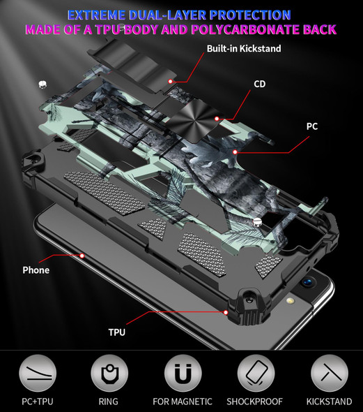 Samsung Galaxy S21+ 5G Camouflage Armor Shockproof TPU + PC Magnetic Protective Case with Holder(Mint Green)