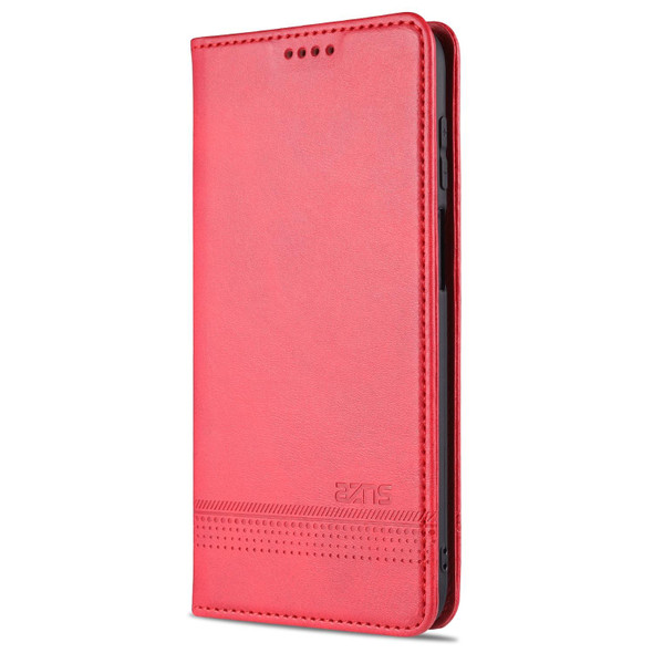 Samsung Galaxy M51 (Side Fingerprint) AZNS Magnetic Calf Texture Horizontal Flip Leather Case with Card Slots & Holder & Wallet(Red)