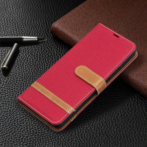 Samsung Galaxy S21 Ultra 5G Color Matching Denim Texture Horizontal Flip Leather Case with Holder & Card Slots & Wallet & Lanyard(Red)