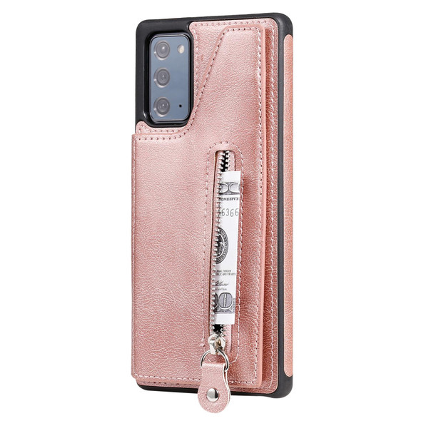 Solid Color Double Buckle Zipper Shockproof Protective Case - Samsung Galaxy Note20(Rose Gold)