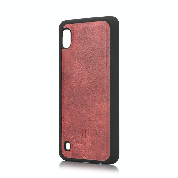 DG.MING Crazy Horse Texture Flip Detachable Magnetic Leatherette Case with Holder & Card Slots & Wallet for Galaxy A10(Red)