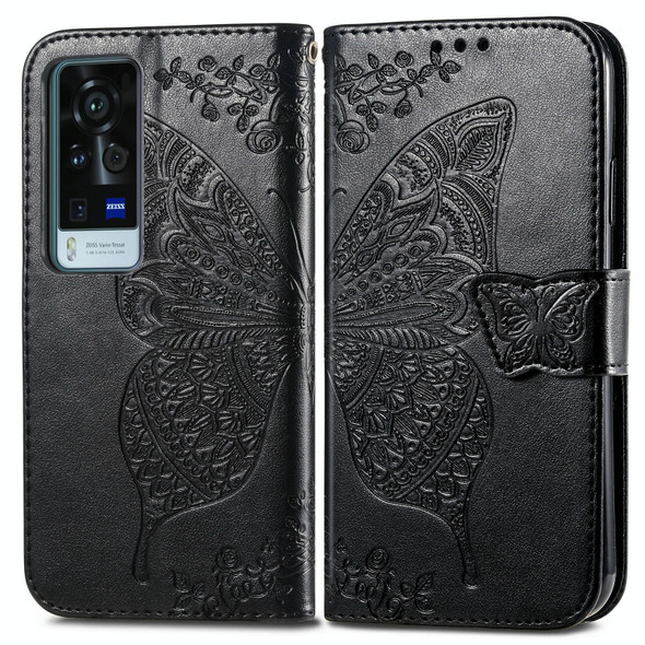 vivo X60 Pro Butterfly Love Flowers Embossed Horizontal Flip Leather Case with Holder & Card Slots & Wallet & Lanyard(Black)