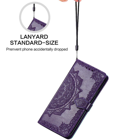 Halfway Mandala Embossing Pattern Horizontal Flip Leather Case with Holder & Card Slots & Wallet & Lanyard - vivo X60 Pro+(Purple)