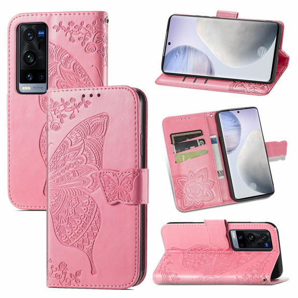 vivo X60 Pro+ Butterfly Love Flowers Embossed Horizontal Flip Leather Case with Holder & Card Slots & Wallet & Lanyard(Pink)