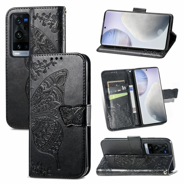 vivo X60 Pro+ Butterfly Love Flowers Embossed Horizontal Flip Leather Case with Holder & Card Slots & Wallet & Lanyard(Black)