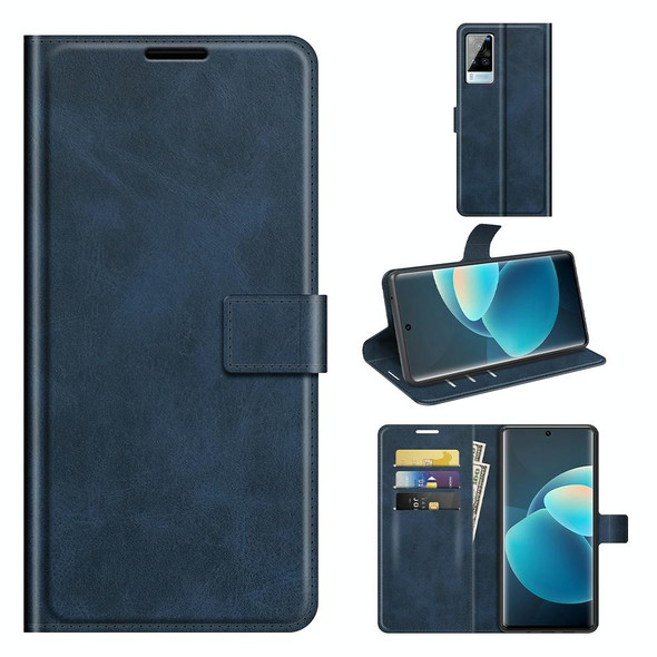 vivo X60 Pro Retro Calf Pattern Buckle Horizontal Flip Leather Case with Holder & Card Slots & Wallet(Blue)