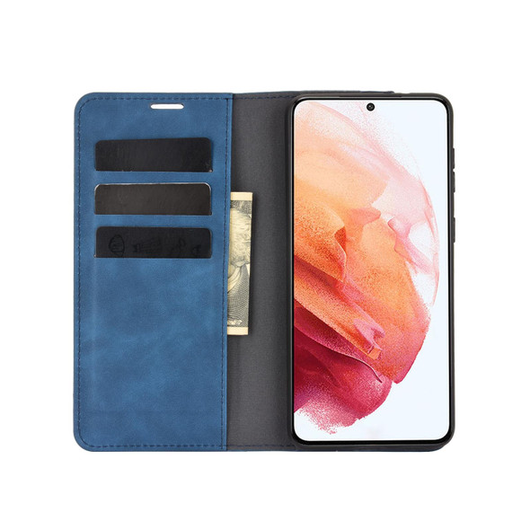 Samsung Galaxy S21 Plus 5G Retro-skin Business Magnetic Suction Leather Case with Holder & Card Slots & Wallet(Dark Blue)