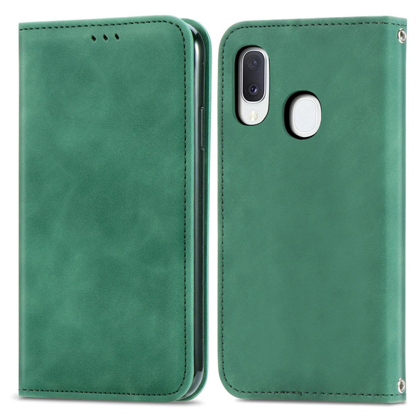 Samsung Galaxy A10e Retro Skin Feel Business Magnetic Horizontal Flip Leather Case with Holder & Card Slots & Wallet & Photo Frame(Green)
