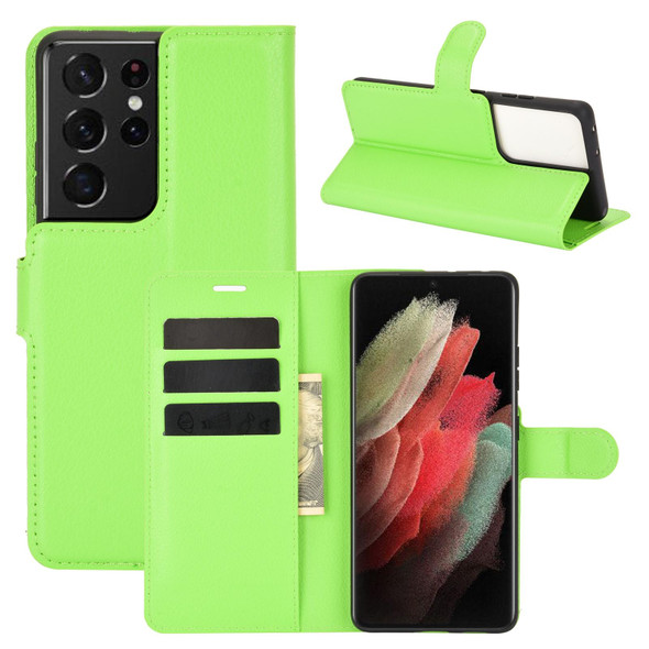 Samsung Galaxy S21 Ultra 5G Litchi Texture Horizontal Flip Protective Case with Holder & Card Slots & Wallet(Green)