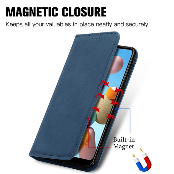 Samsung Galaxy A21 (EU) Retro Skin Feel Business Magnetic Horizontal Flip Leather Case with Holder & Card Slots & Wallet & Photo Frame(Blue)