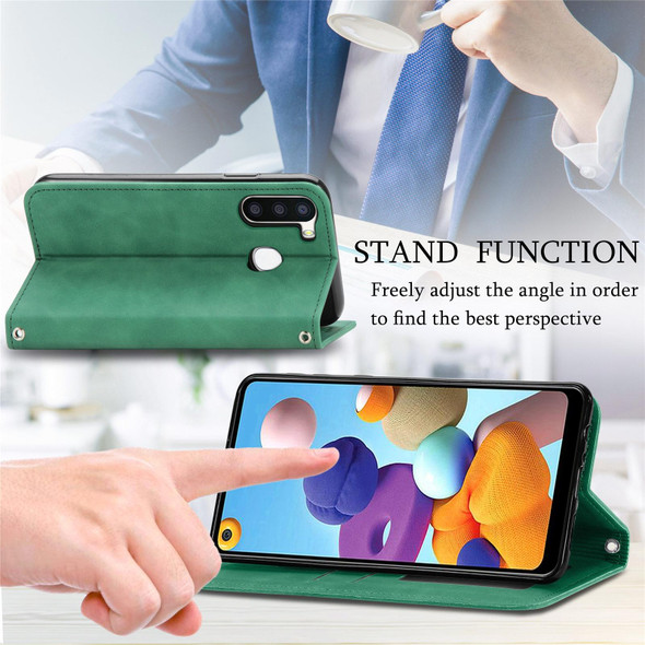 Samsung Galaxy A21 (EU) Retro Skin Feel Business Magnetic Horizontal Flip Leather Case with Holder & Card Slots & Wallet & Photo Frame(Green)