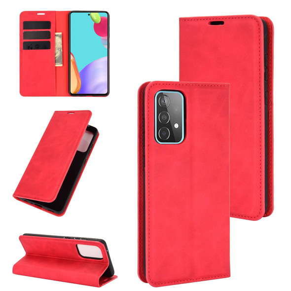 Samsung Galaxy A52 5G / 4G Retro-skin Business Magnetic Suction Leather Case with Holder & Card Slots & Wallet(Red)