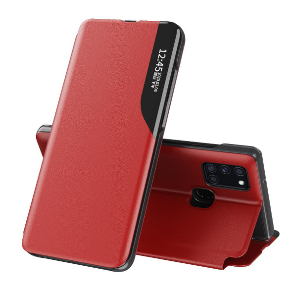 Galaxy A21S Side Display Magnetic Shockproof Horizontal Flip Leather Case with Holder(Red)