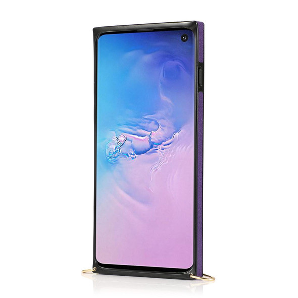 Samsung Galaxy S10 Plus Wrist Strap PU+TPU Shockproof Protective Case with Crossbody Lanyard & Holder & Card Slot(Purple)