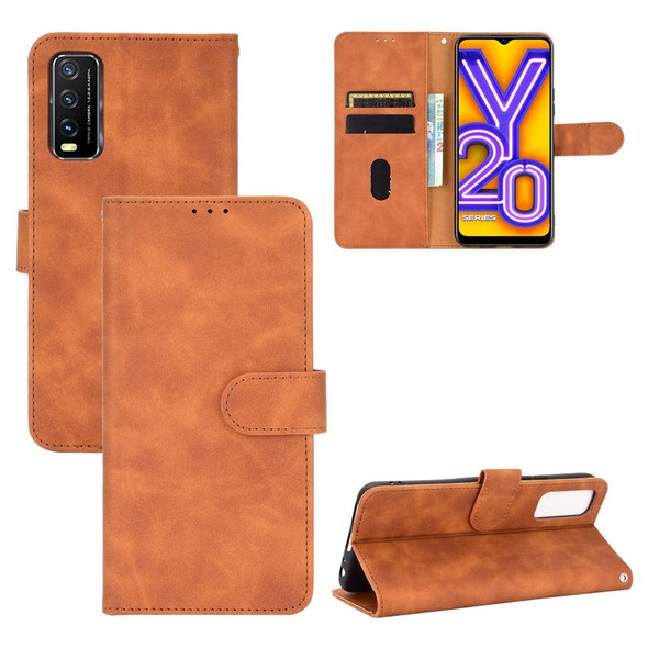 Vivo Y20 / Y20i (Indian) Solid Color Skin Feel Magnetic Buckle Horizontal Flip Calf Texture PU Leather Case with Holder & Card Slots & Wallet(Brown)