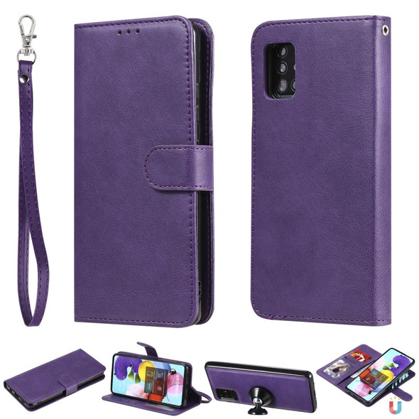 Samsung Galaxy A51 5G 2 in 1 Solid Color Detachable PU Leather Case with Card Slots & Magnetic Holder & Photo Frame & Wallet & Strap(Purple)
