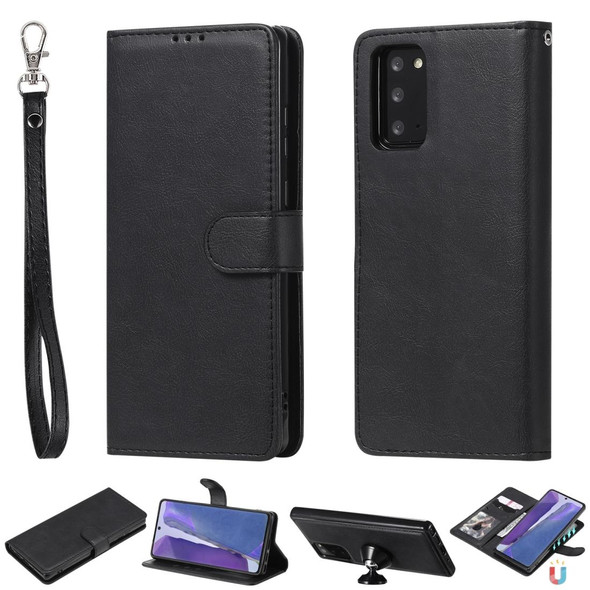 Samsung Galaxy Note 20 Ultra 2 in 1 Solid Color Detachable PU Leather Case with Card Slots & Magnetic Holder & Photo Frame & Wallet & Strap(Black)