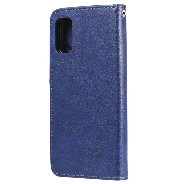 Samsung Galaxy A41(EU Version) 2 in 1 Solid Color Detachable PU Leather Case with Card Slots & Magnetic Holder & Photo Frame & Wallet & Strap(Blue)