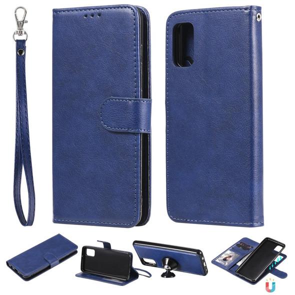 Samsung Galaxy A41(EU Version) 2 in 1 Solid Color Detachable PU Leather Case with Card Slots & Magnetic Holder & Photo Frame & Wallet & Strap(Blue)