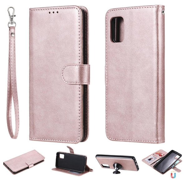 Samsung Galaxy A31 2 in 1 Solid Color Detachable PU Leather Case with Card Slots & Magnetic Holder & Photo Frame & Wallet & Strap(Rose Gold)
