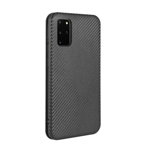 Samsung Galaxy S20 Plus Carbon Fiber Texture Magnetic Horizontal Flip TPU + PC + PU Leather Case with Rope & Card Slot(Black)