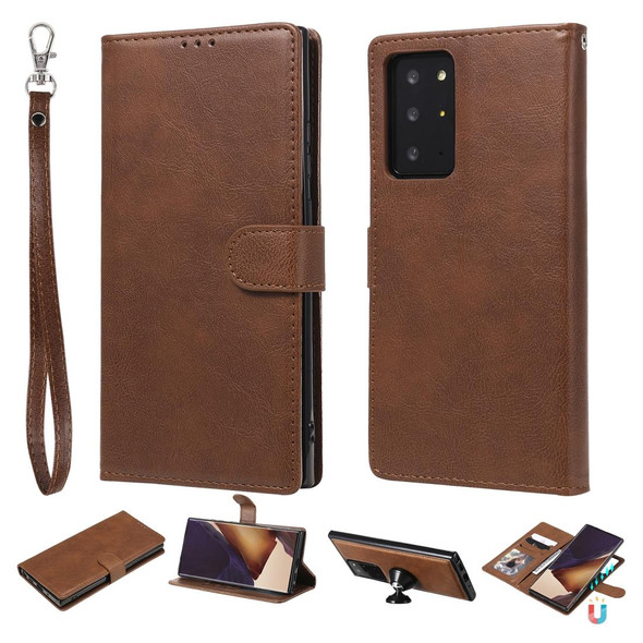 Samsung Galaxy Note 20 2 in 1 Solid Color Detachable PU Leather Case with Card Slots & Magnetic Holder & Photo Frame & Wallet & Strap(Brown)