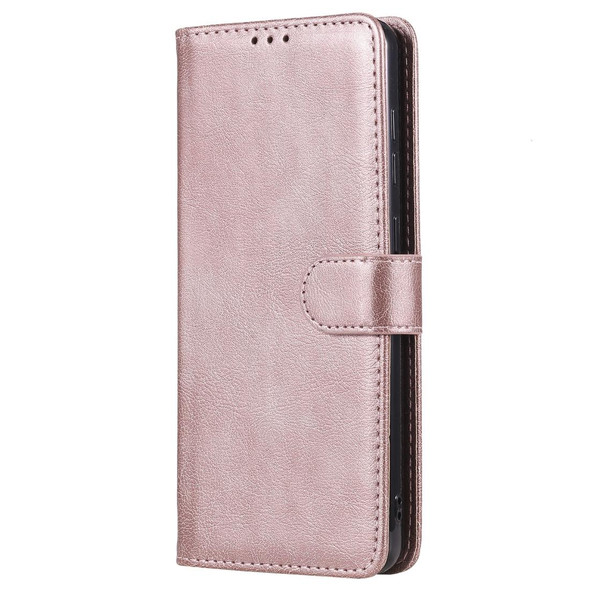 Samsung Galaxy A21s 2 in 1 Solid Color Detachable PU Leather Case with Card Slots & Magnetic Holder & Photo Frame & Wallet & Strap(Rose Gold)