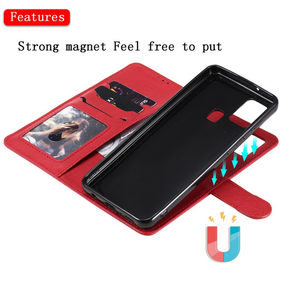 Samsung Galaxy A21s 2 in 1 Solid Color Detachable PU Leather Case with Card Slots & Magnetic Holder & Photo Frame & Wallet & Strap(Red)