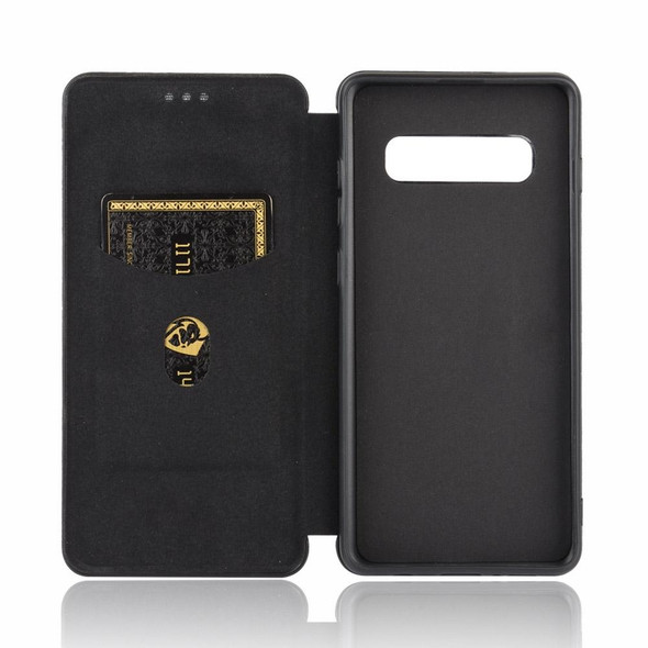 Samsung Galaxy S10 Carbon Fiber Texture Magnetic Horizontal Flip TPU + PC + PU Leather Case with Rope & Card Slot(Black)