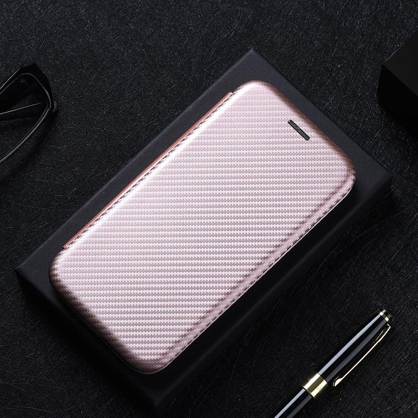 Samsung Galaxy Note10 Carbon Fiber Texture Magnetic Horizontal Flip TPU + PC + PU Leather Case with Card Slot(Pink)